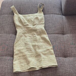 Reformation Yellow-Green Gingham Square-Neck Mini Dress Size 0